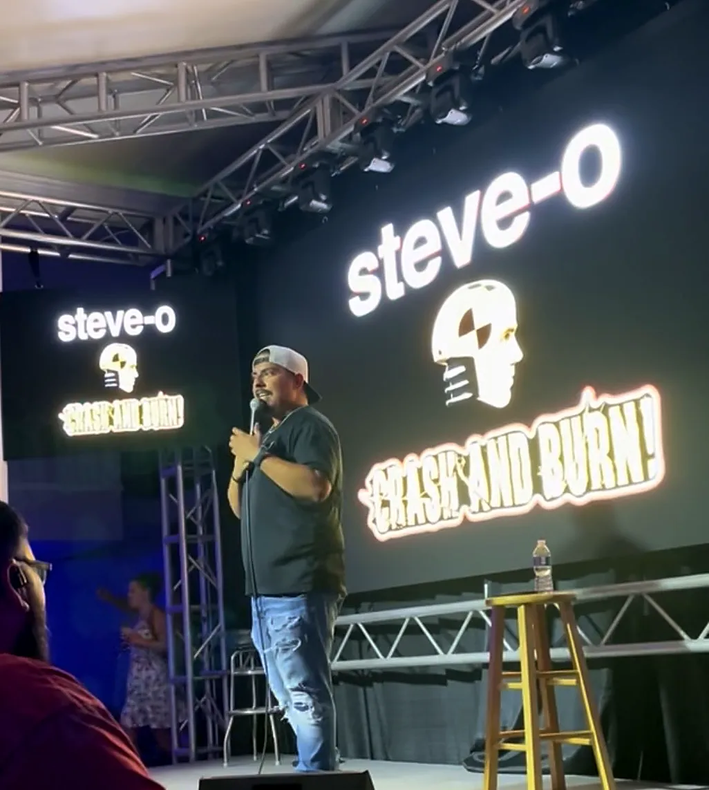 Chris telling a joke on the Steve-O Crash and Burn stage